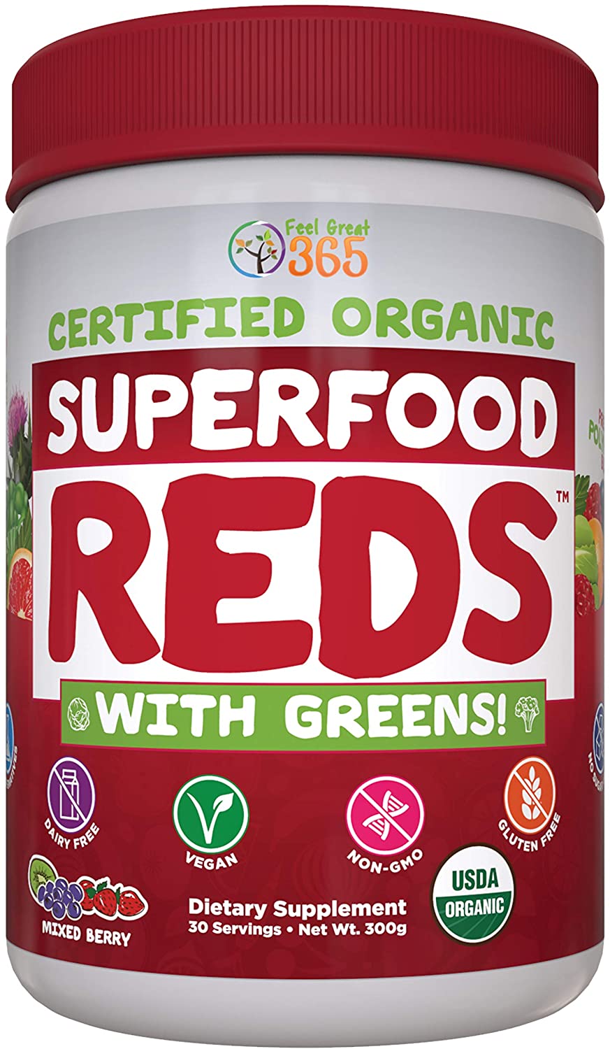 Feel Great 365 - Superfood Vital Reds with Greens Juice Powder - Fruit and Vegetable Supplements Top 10 best fruit supplements